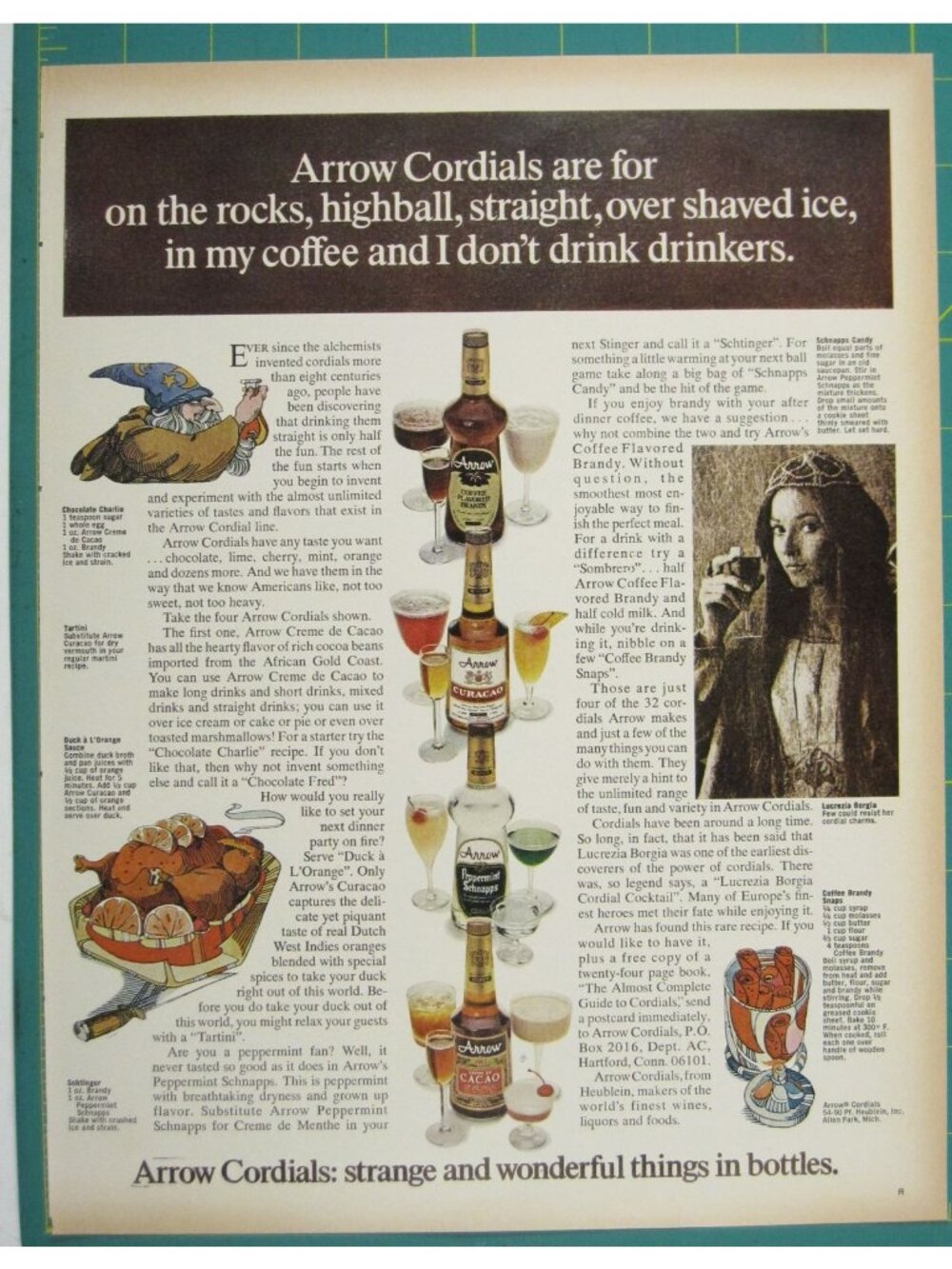 Print Ad Arrow Cordials On The Rocks Highball Coffee Recipes 1969 MOD Cocktail